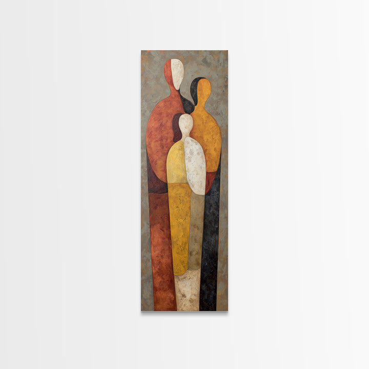 Abstract Family Figures Framed Canvas Print, Line Art, Bird Wall Art, Living Room Decor, Fine Art, Line, Textured Painting, LIN-1x3-84