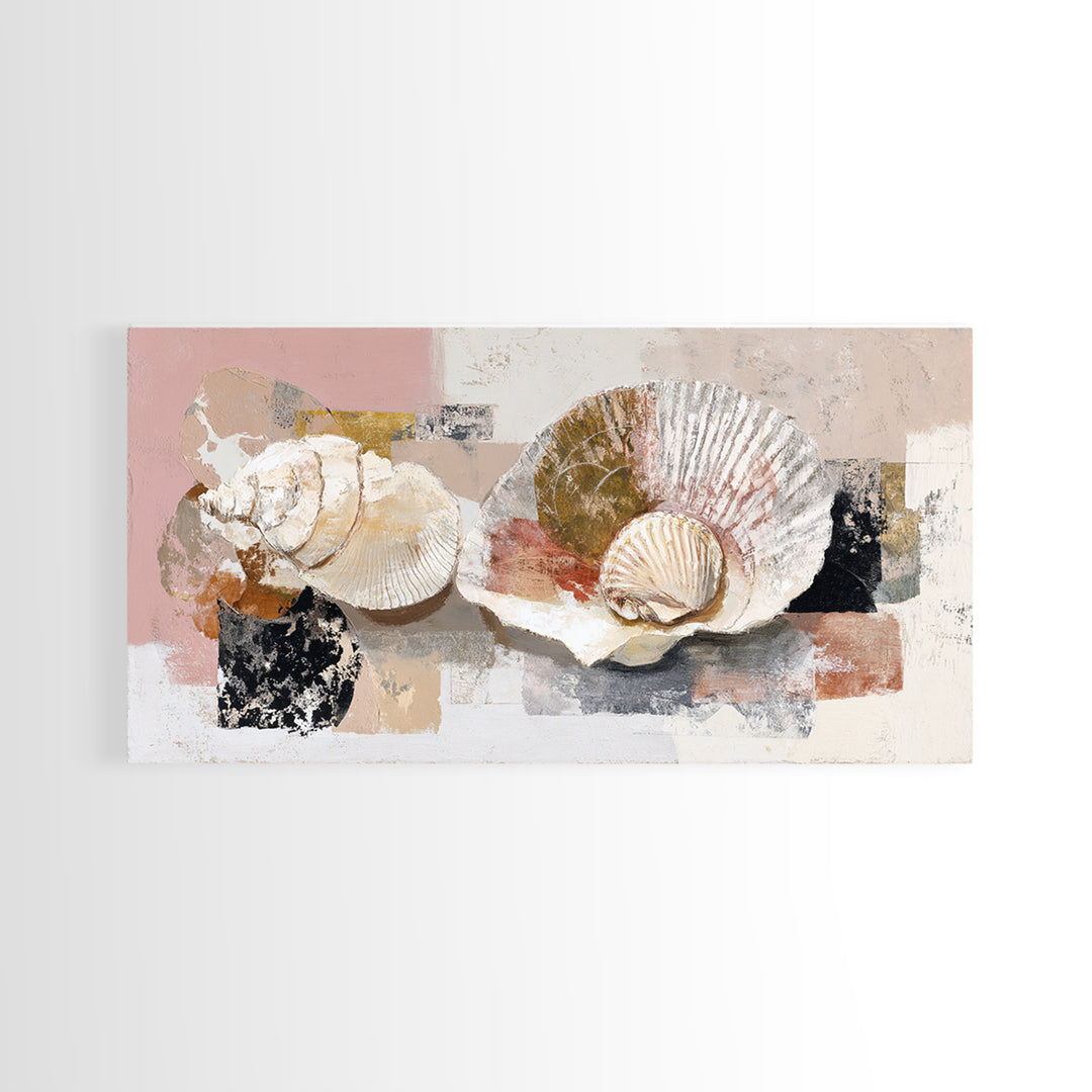 Line Art Shell and Coastal Forms Framed Canvas Print, Line Art, Gallery Wall Art, Living Room Decor, Abstract Art, Line, LIN-2x1-11
