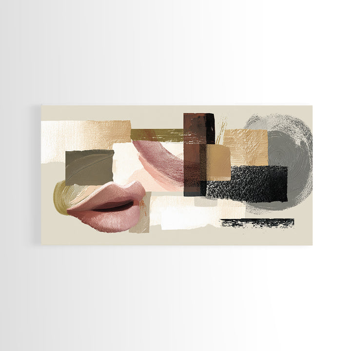 Abstract Lips and Hand Fashion Sketch Framed Canvas Print, Line Art, Contemporary Art, Living Room Decor, Abstract Art, Line, LIN-2x1-14