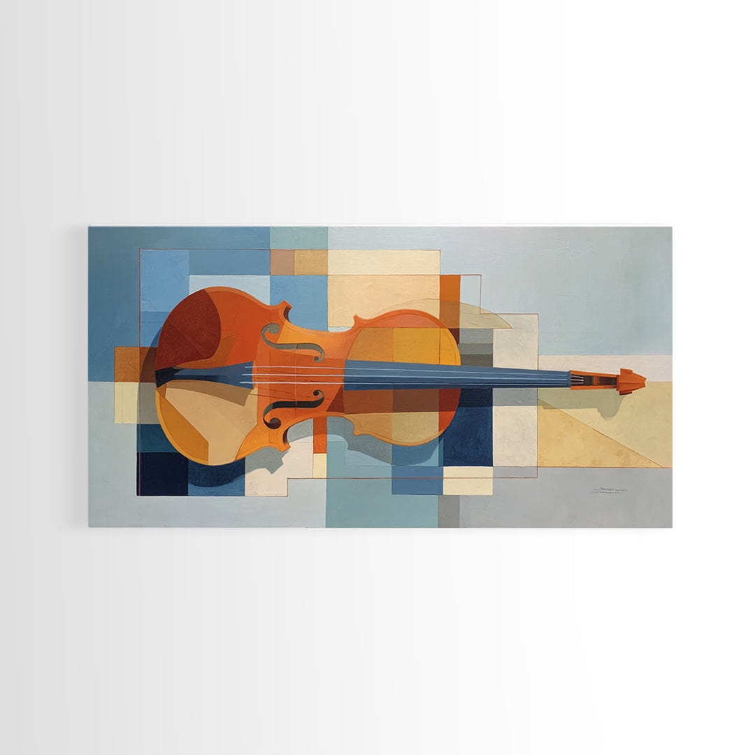Single Line Violin and Bow Framed Canvas Print, Line Art, Aesthetic Prints, Living Room Decor, Abstract Art, Line, Wall Art, LIN-2x1-19
