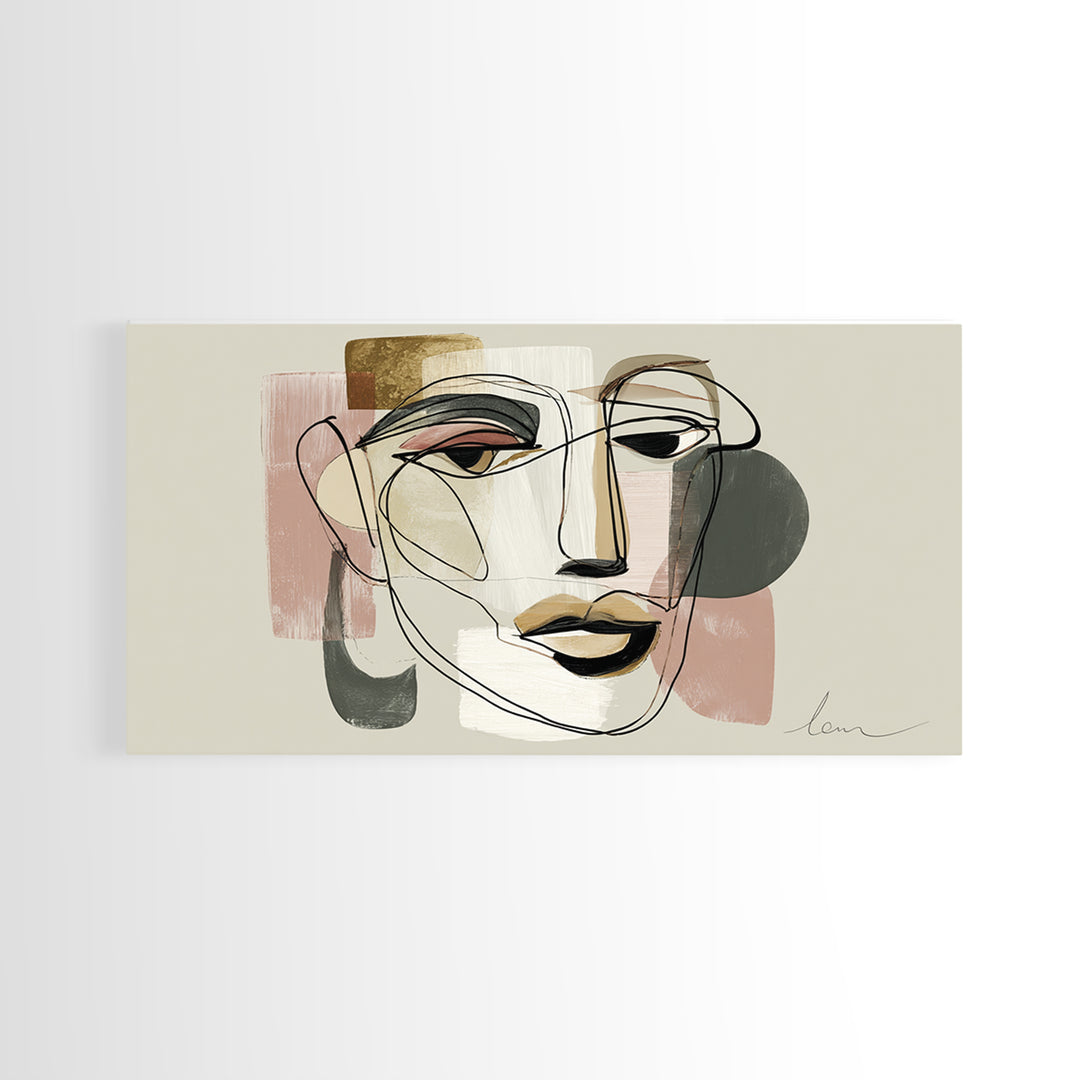 Continuous Line Female Face Canvas Print, Line Art, Modern Wall Art, Living Room Decor, Fine Art, Line, Bird Wall Art, LIN-2x1-21