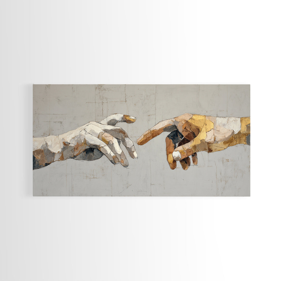 Two Hands Nearly Touching Framed Canvas Print, Line Art, Boho Wall Decor, Living Room Decor, Line, Black and White Art, LIN-2x1-25