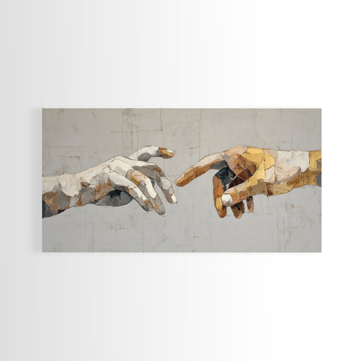 Two Hands Nearly Touching Framed Canvas Print, Line Art, Boho Wall Decor, Living Room Decor, Line, Black and White Art, LIN-2x1-25
