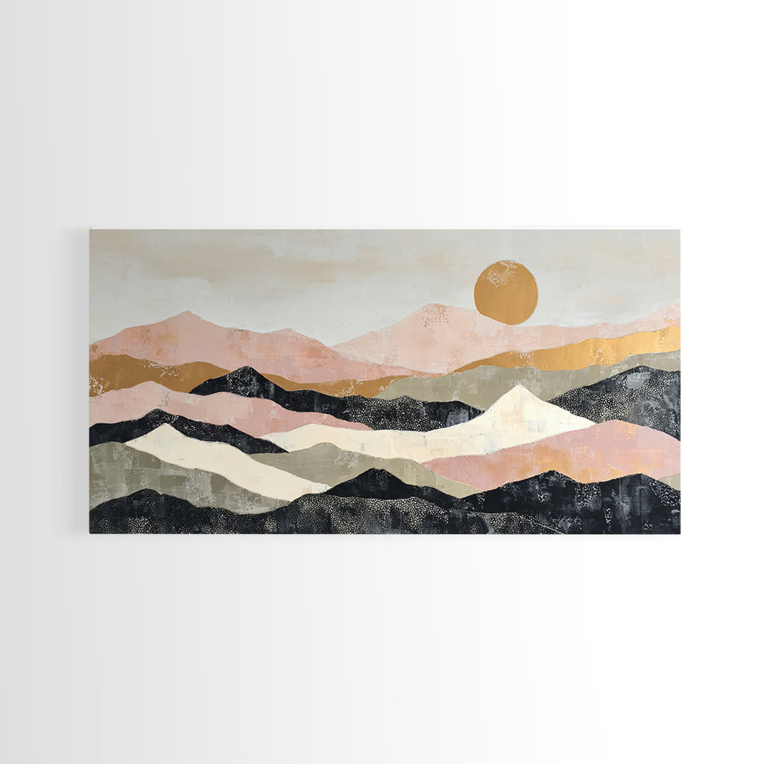 Black Line Mountains Framed Canvas Print, Line Art, Living Room Decor, Oil Painting, Line, Boho Decor, Living Room Wall Art, LIN-2x1-30