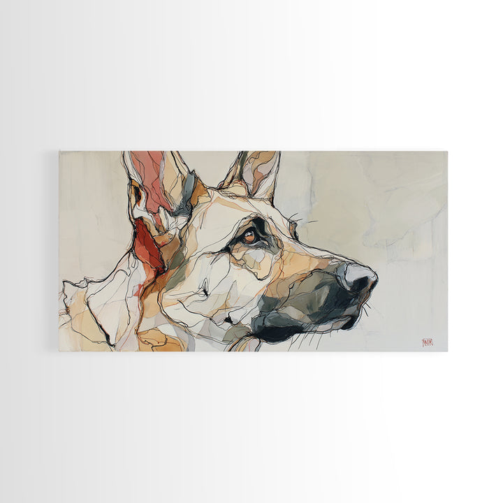 Continuous Line Dog Portrait Framed Canvas Print, Line Art, Living Room Decor, Line, Portrait from Photo, Living Room Art, LIN-2x1-33