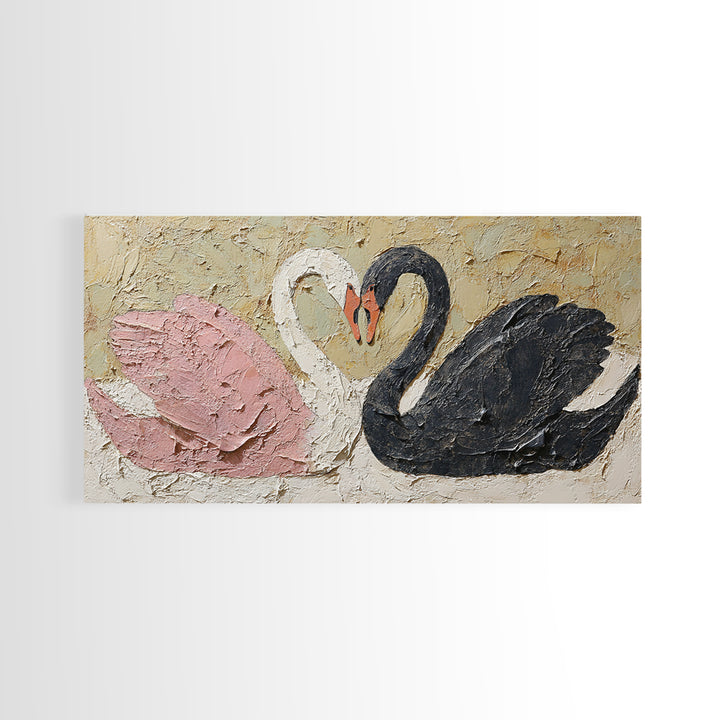 Two Swans Forming a Heart Shape Canvas Print, Line Art, Art, Living Room Decor, Abstract Art, Line, Boho Wall Decor, Boho Decor, LIN-2x1-36