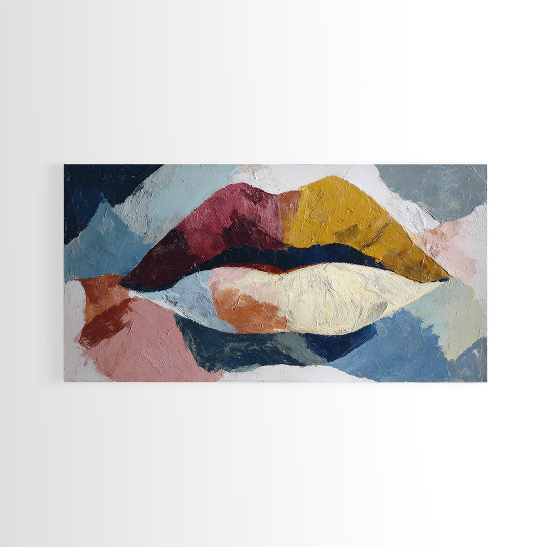 Abstract Lips and Hand Fashion Sketch Framed Canvas Print, Line Art, Contemporary Art, Living Room Decor, Abstract Art, Line, LIN-2x1-38