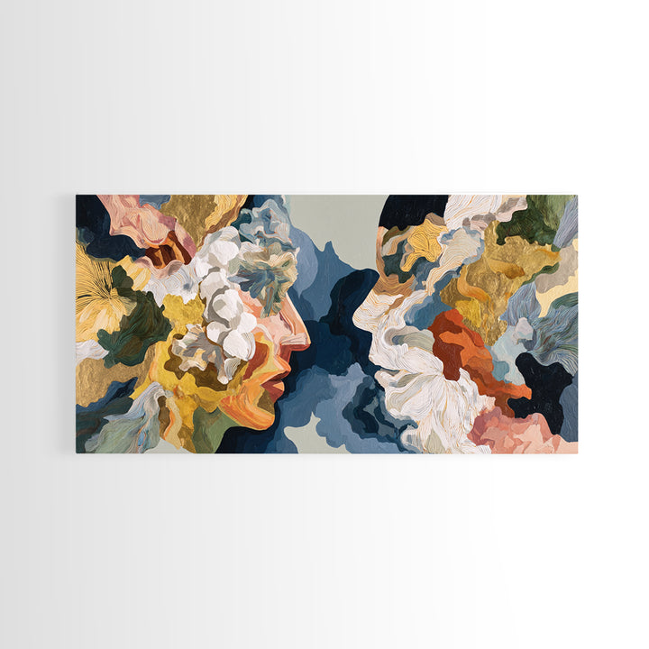 Face and Flower Blended into One Contour Canvas Print, Line Art, Art Print, Living Room Decor, Oil Painting, Line, LIN-2x1-4
