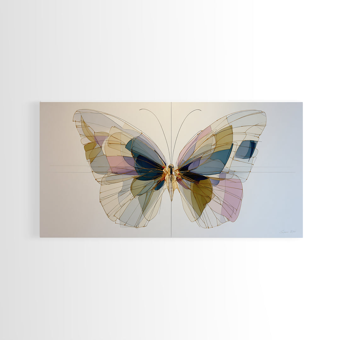 Line Art Butterfly Framed Canvas Print, Line Art, Wall Art, Living Room Decor, Abstract Art, Line, Wall Art Print, LIN-2x1-42
