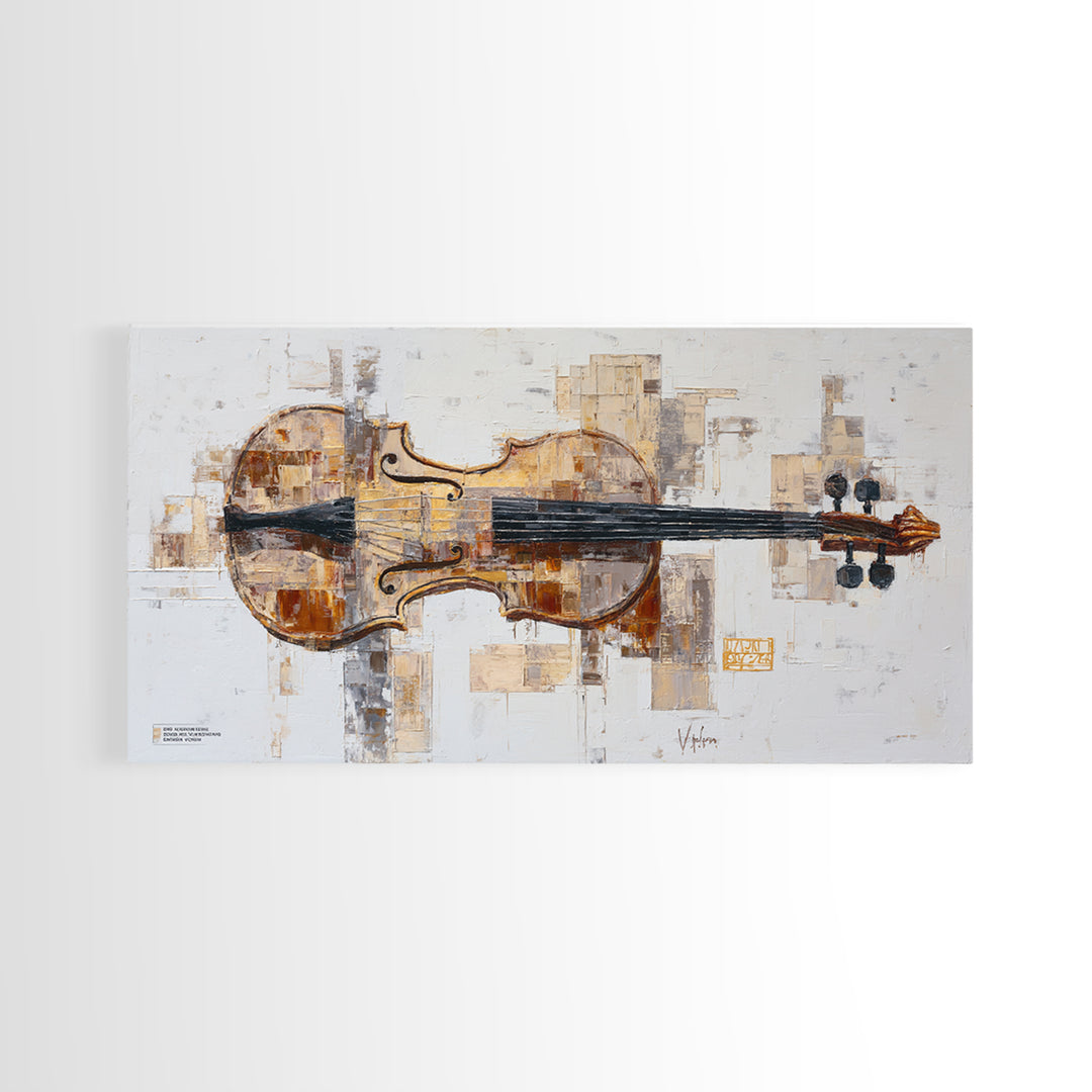 Single Line Violin and Bow Framed Canvas Print, Line Art, Living Room Decor, Line, Portrait from Photo, Living Room Art, LIN-2x1-43