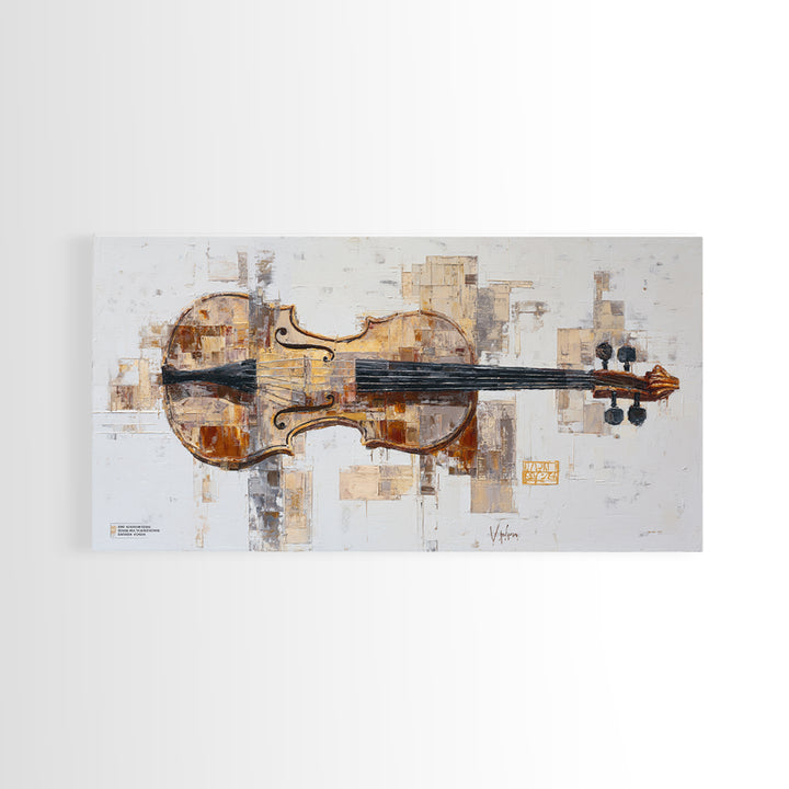 Single Line Violin and Bow Framed Canvas Print, Line Art, Living Room Decor, Line, Portrait from Photo, Living Room Art, LIN-2x1-43