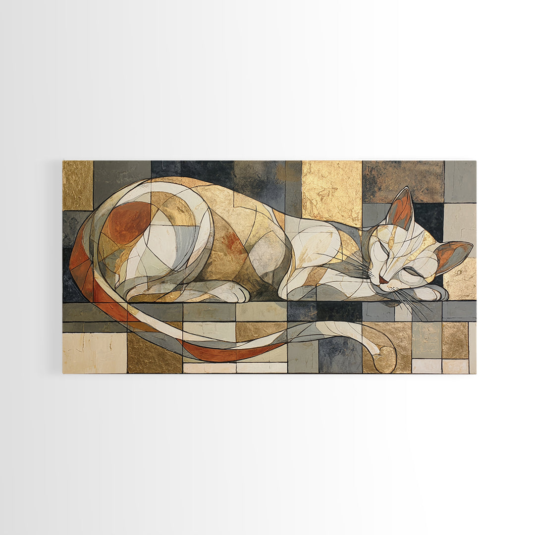 Monoline Cat Stretching Framed Canvas Print, Line Art, Digital Wall Art, Living Room Decor, Fine Art, Line, Minimalist Wall Art, LIN-2x1-50