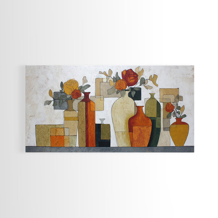 Abstract Vase and Flowers Framed Canvas Print, Line Art, Printable Wall Art, Living Room Decor, Fine Art, Line, Modern Art, LIN-2x1-56