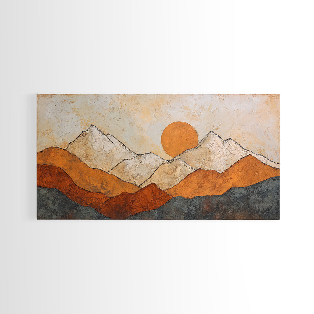 Black Line Mountains Framed Canvas Print, Line Art, Living Room Decor, Oil Painting, Line, Boho Decor, Living Room Wall Art, LIN-2x1-6