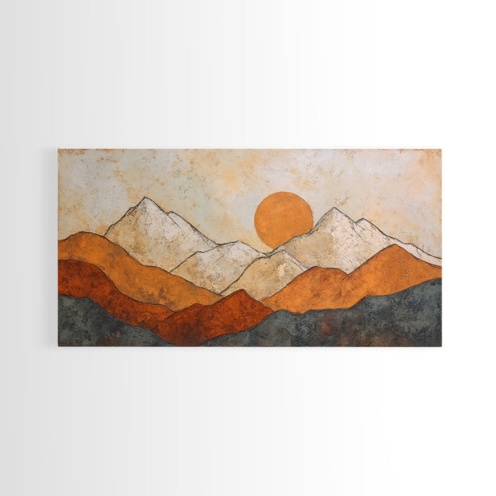 Black Line Mountains Framed Canvas Print, Line Art, Living Room Decor, Oil Painting, Line, Boho Decor, Living Room Wall Art, LIN-2x1-6