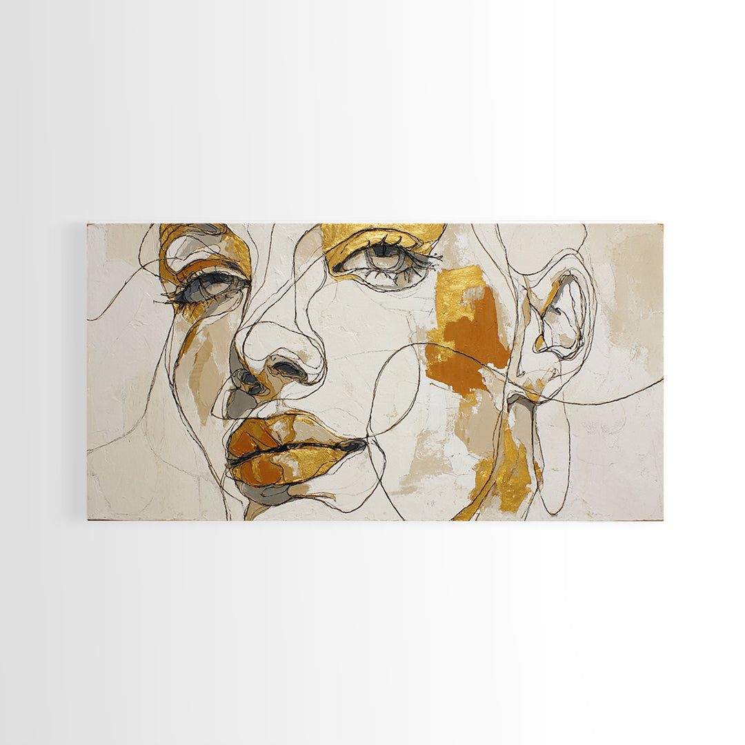 Continuous Line Female Face Canvas Print, Line Art, Gallery Wall Set, Living Room Decor, Fine Art, Line, Textured Painting, LIN-2x1-69