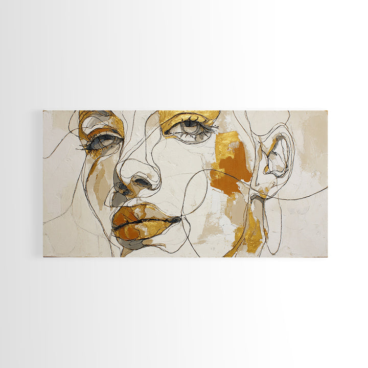 Continuous Line Female Face Canvas Print, Line Art, Gallery Wall Set, Living Room Decor, Fine Art, Line, Textured Painting, LIN-2x1-69