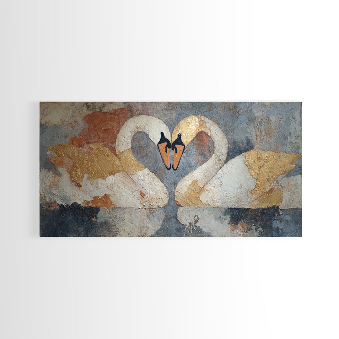 Two Swans Forming a Heart Shape Framed Canvas Print, Line Art, Modern Art, Living Room Decor, Abstract Art, Line, Neutral Decor, LIN-2x1-84