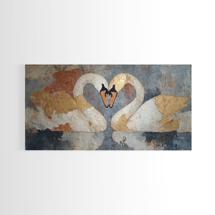 Two Swans Forming a Heart Shape Framed Canvas Print, Line Art, Modern Art, Living Room Decor, Abstract Art, Line, Neutral Decor, LIN-2x1-84