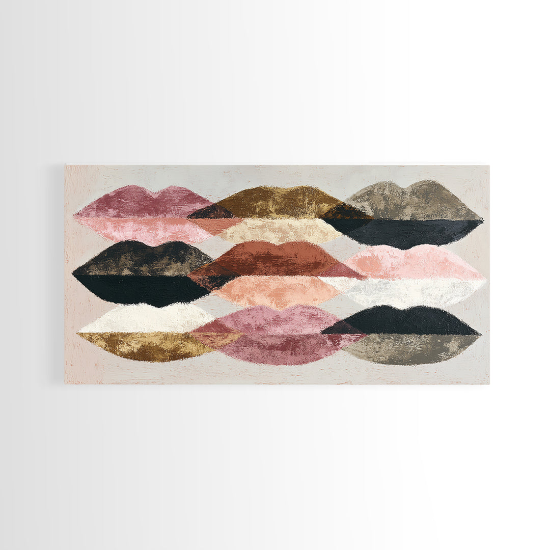 Abstract Lips and Hand Fashion Sketch Framed Canvas Print, Line Art, Living Room Decor, Abstract Art, Line, Portrait from Photo, LIN-2x1-86