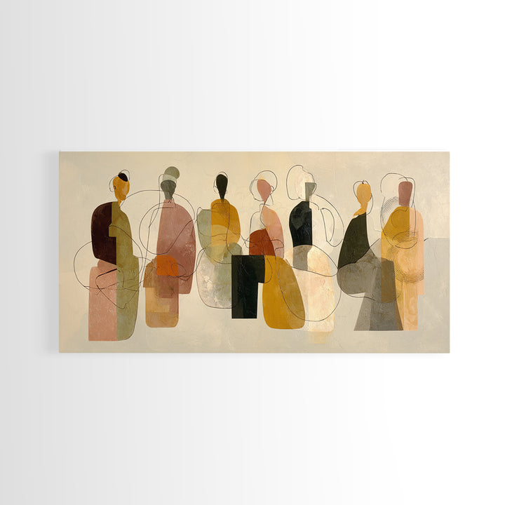 Abstract Family Figures Framed Canvas Print, Line Art, Boho Decor, Living Room Decor, Oil Painting, Line, Minimalist Art, LIN-2x1-92