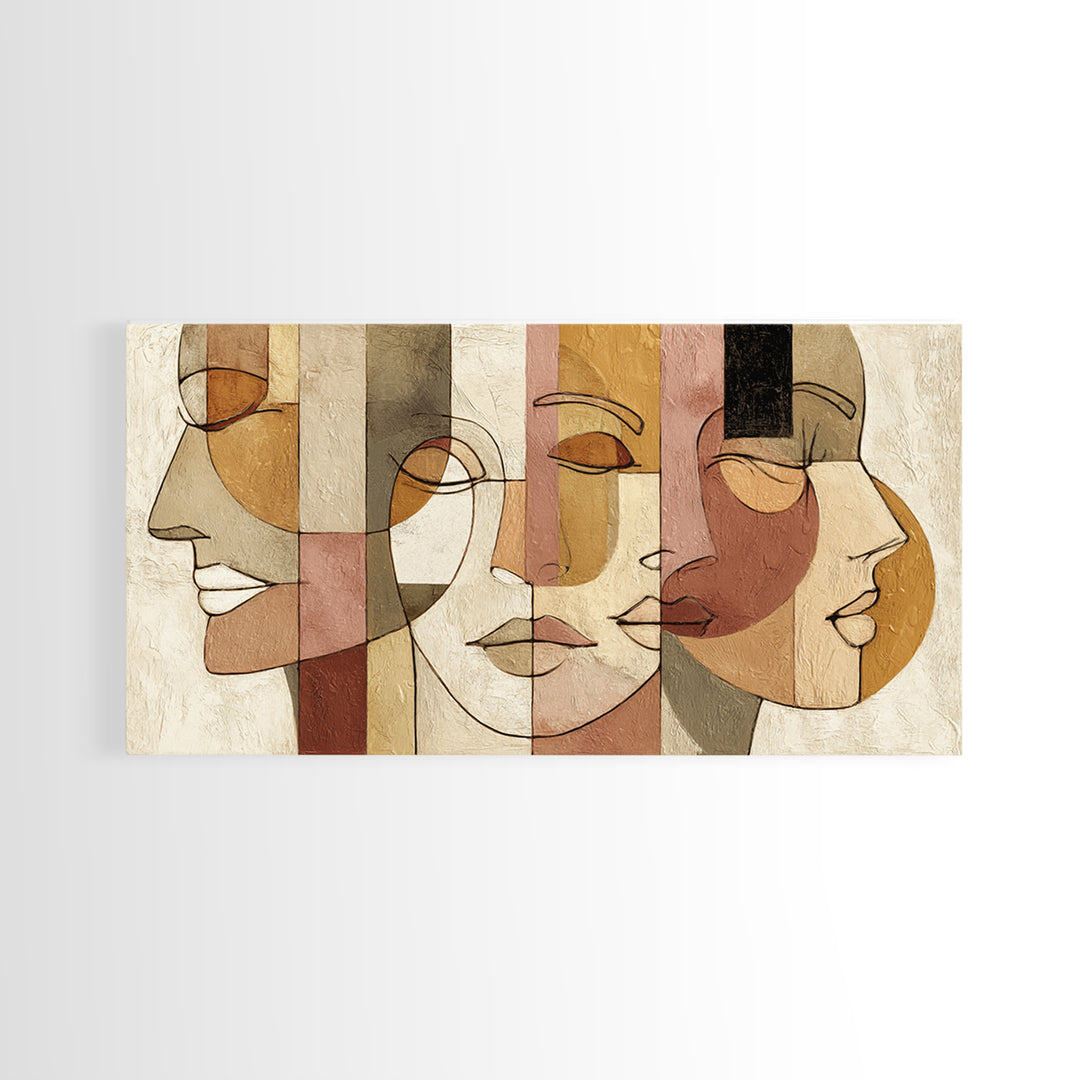 Continuous Line Female Face Canvas Print, Line Art, Gallery Wall Set, Living Room Decor, Fine Art, Line, Textured Painting, LIN-2x1-93