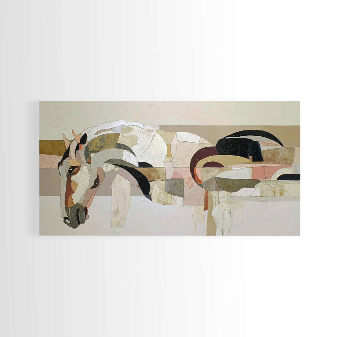 Abstract Horse Formed from Graceful Contour Framed Canvas Print, Line Art, Gallery Wall Art, Living Room Decor, Fine Art, Line, LIN-2x1-96