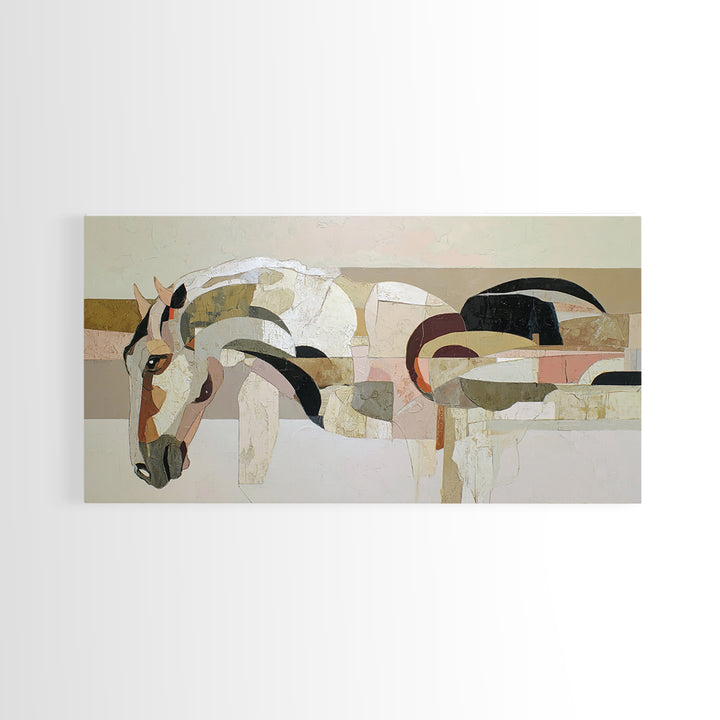 Abstract Horse Formed from Graceful Contour Framed Canvas Print, Line Art, Gallery Wall Art, Living Room Decor, Fine Art, Line, LIN-2x1-96