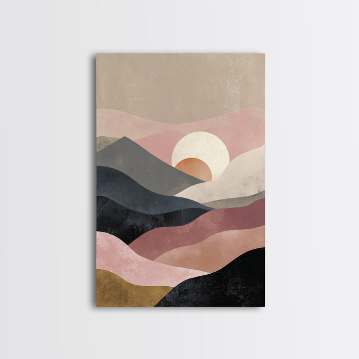 Black Line Mountains Framed Canvas Print, Line Art, Printable Wall Art, Living Room Decor, Watercolor Art, Line, Modern Art, LIN-2x3-18