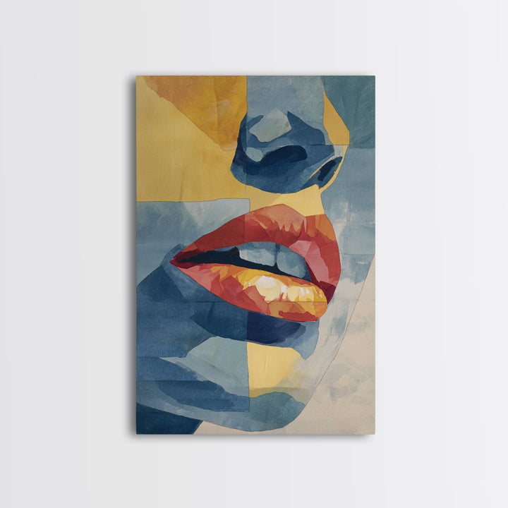Abstract Lips and Hand Fashion Sketch Framed Canvas Print, Line Art, Wall Decor, Living Room Decor, Fine Art, Line, Boho Decor, LIN-2x3-26