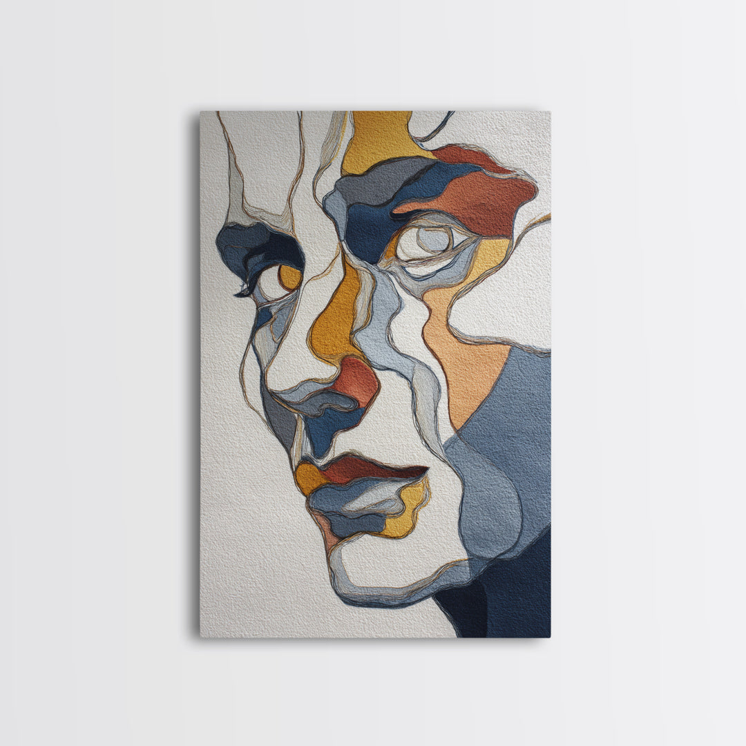 Continuous Line Female Face Framed Canvas Print, Line Art, Portrait from Photo, Living Room Decor, Fine Art, Line, Luxury Decor, LIN-2x3-33