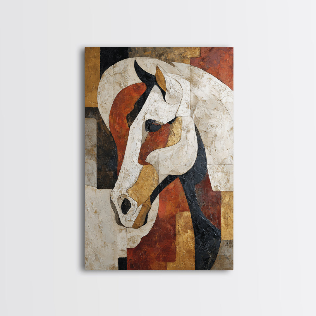 Abstract Horse Formed from Graceful Contour Framed Canvas Print, Line Art, Modern Art, Living Room Decor, Abstract Art, Line, LIN-2x3-60