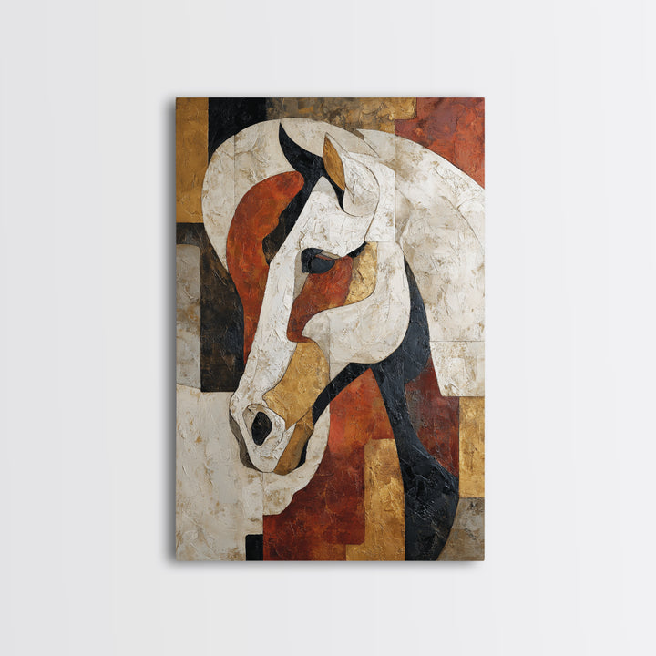 Abstract Horse Formed from Graceful Contour Framed Canvas Print, Line Art, Modern Art, Living Room Decor, Abstract Art, Line, LIN-2x3-60