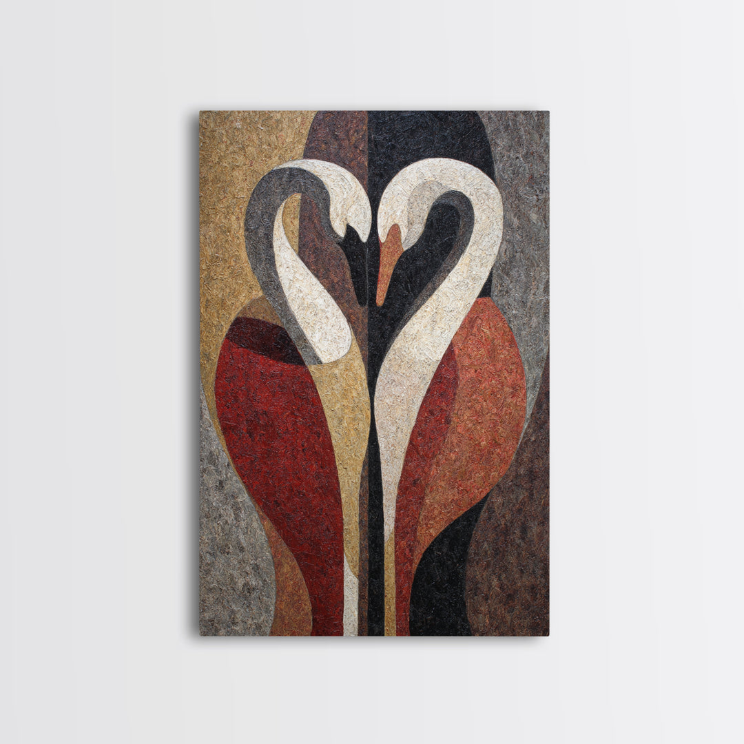 Two Swans Forming a Heart Shape Canvas Print, Line Art, Canvas Print, Living Room Decor, Fine Art, Line, Modern Decor, LIN-2x3-72