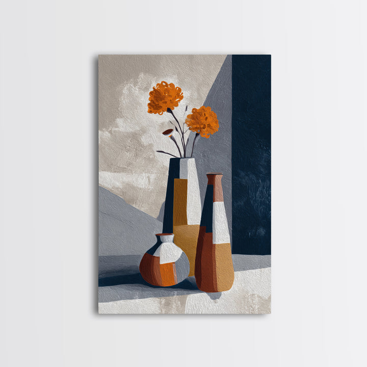 Abstract Vase and Flowers Framed Canvas Print, Line Art, Digital Wall Art, Living Room Decor, Line, Minimalist Wall Art, LIN-2x3-92