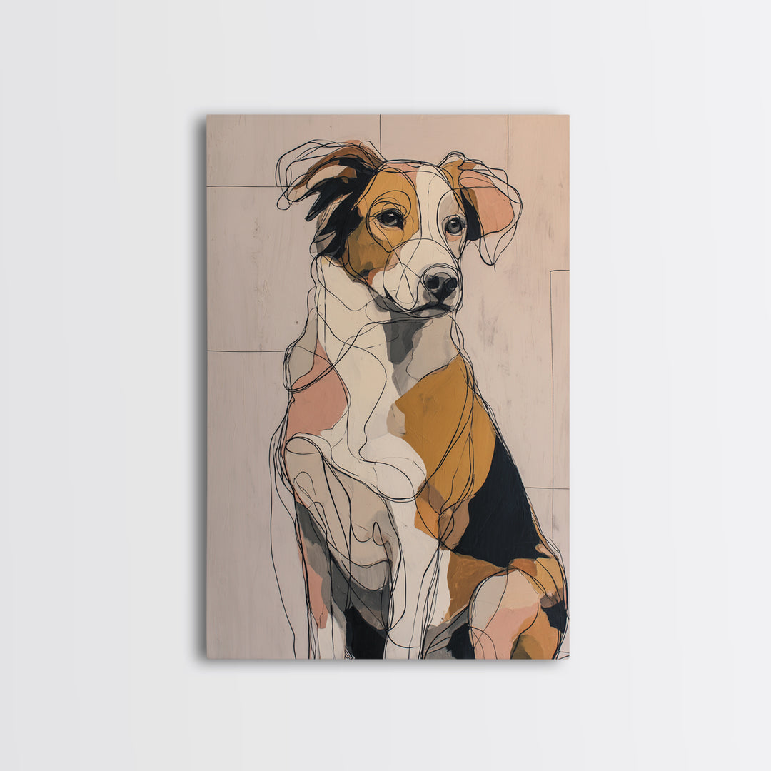 Continuous Line Dog Portrait Framed Canvas Print, Line Art, Bird Wall Art, Living Room Decor, Fine Art, Line, Textured Painting, LIN-2x3-93