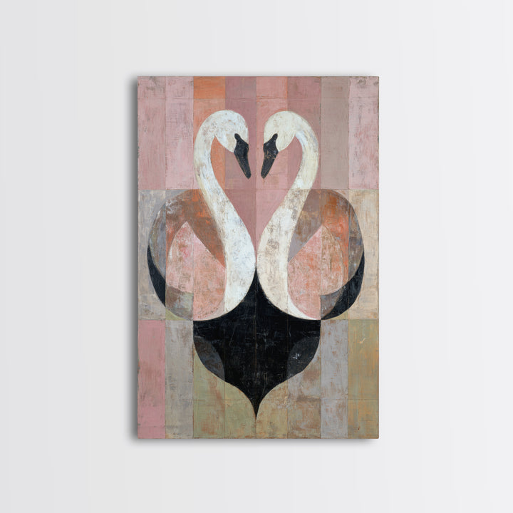 Two Swans Forming a Heart Shape Canvas Print, Line Art, Minimalist Art, Living Room Decor, Abstract Art, Line, Minimalist Decor, LIN-2x3-96
