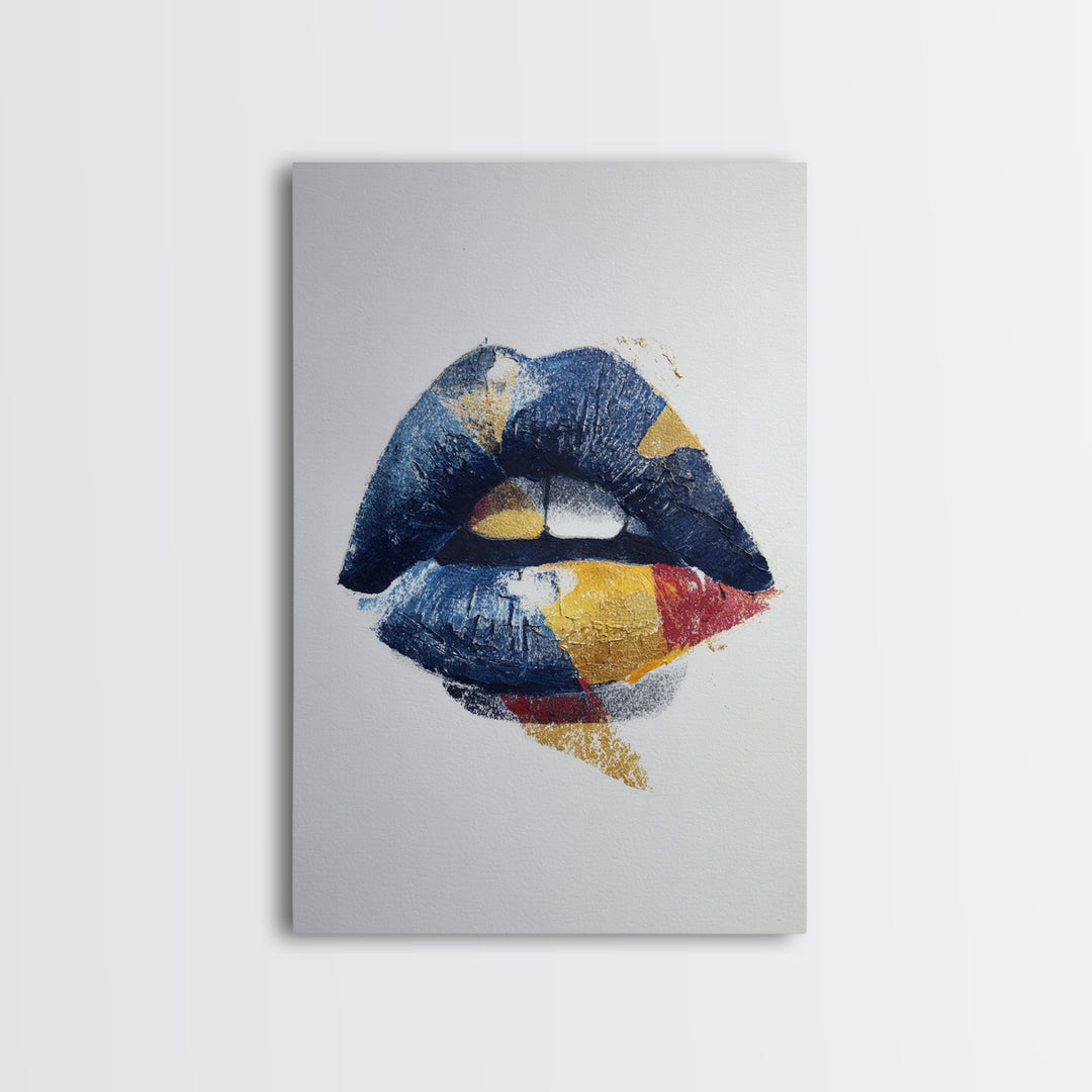 Abstract Lips and Hand Fashion Sketch Framed Canvas Print, Line Art, Boho Wall Decor, Living Room Decor, Abstract Art, Line, LIN-2x3-98
