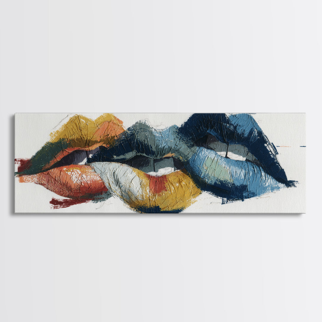 Abstract Lips and Hand Fashion Sketch Framed Canvas Print, Line Art, Living Room Decor, Abstract Art, Line, Portrait from Photo, LIN-3x1-10