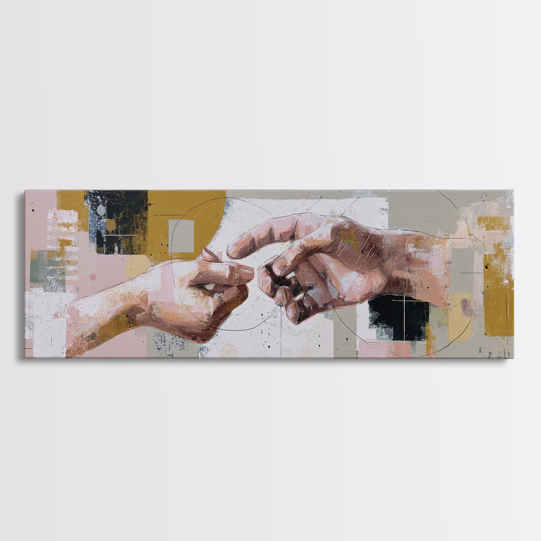 Two Hands Nearly Touching Canvas Print, Line Art, Neutral Decor, Living Room Decor, Abstract Art, Line, Custom Portrait, LIN-3x1-21