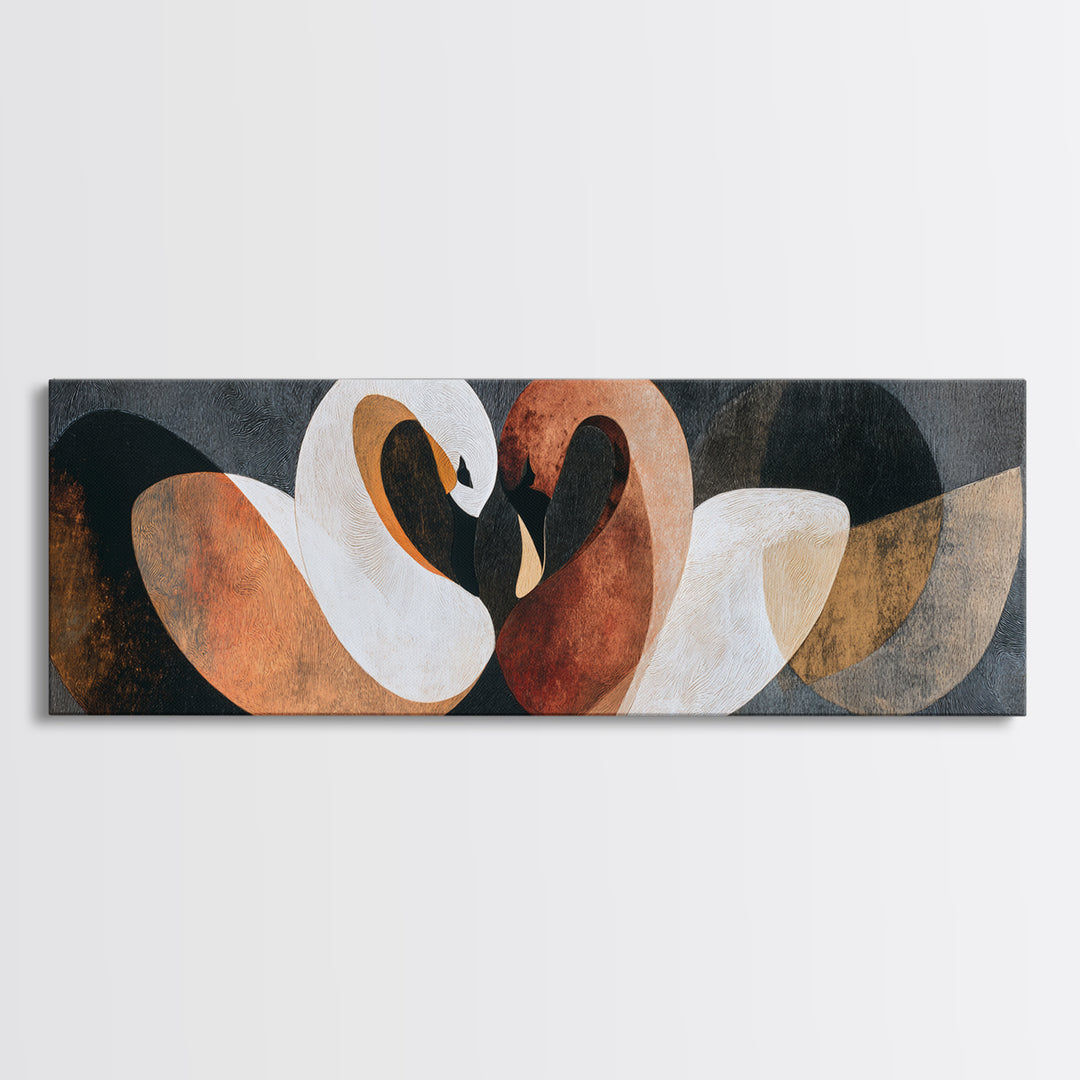 Two Swans Forming a Heart Shape Framed Canvas Print, Line Art, Gallery Decor, Living Room Decor, Abstract Art, Line, Home Decor, LIN-3x1-32