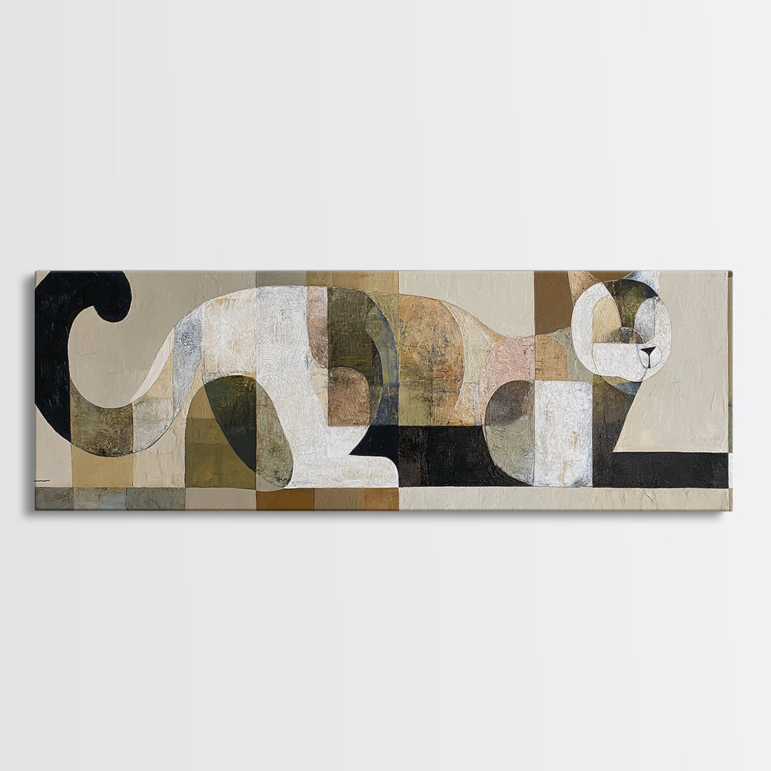 Monoline Cat Stretching Canvas Print, Line Art, Gallery Wall Set, Living Room Decor, Abstract Art, Line, Textured Painting, LIN-3x1-46