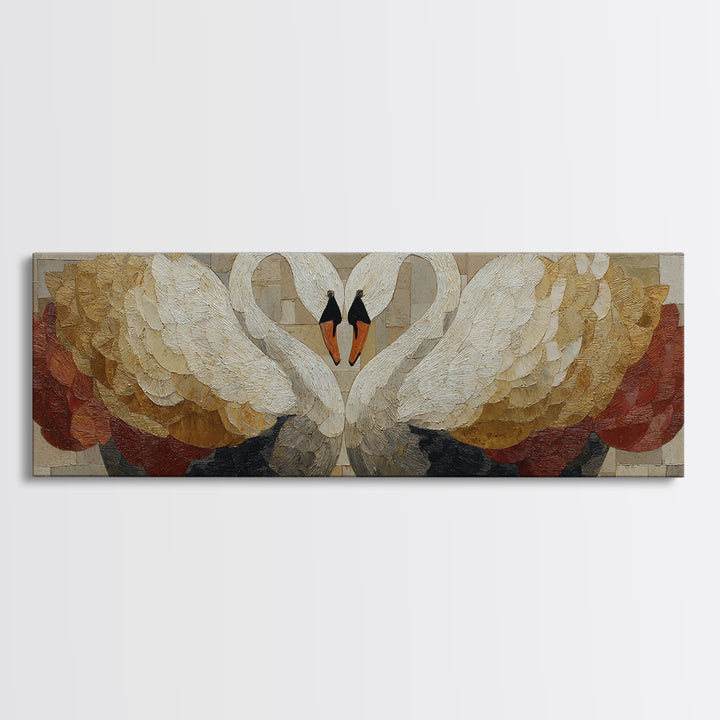Two Swans Forming a Heart Shape Framed Canvas Print, Line Art, Wall Art, Living Room Decor, Fine Art, Line, Wall Art Print, LIN-3x1-56