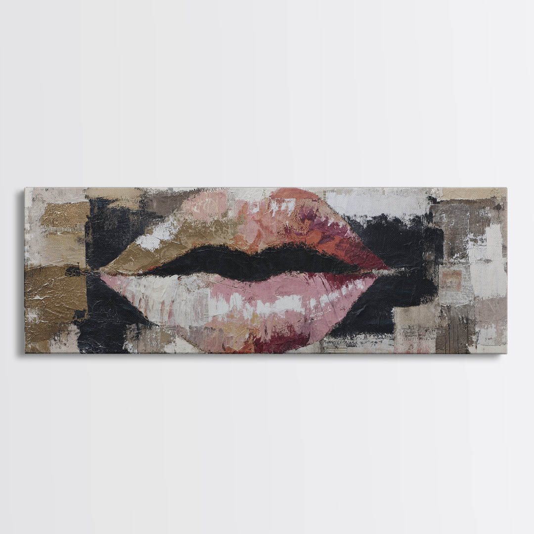 Abstract Lips and Hand Fashion Sketch Framed Canvas Print, Line Art, Gallery Wall Art, Living Room Decor, Fine Art, Line, LIN-3x1-58