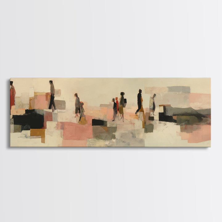 Abstract Family Figures Framed Canvas Print, Line Art, Textured Painting, Living Room Decor, Fine Art, Line, Canvas Art, LIN-3x1-64