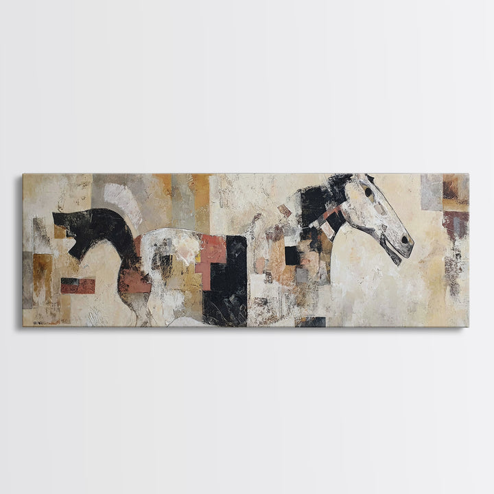 Abstract Horse Formed from Graceful Contour Framed Canvas Print, Line Art, Wall Decor, Living Room Decor, Abstract Art, Line, LIN-3x1-68