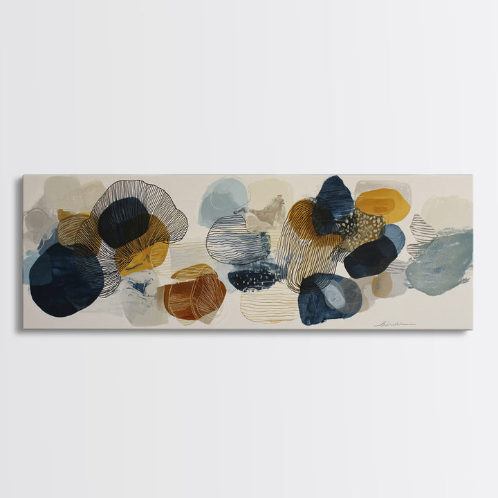 Line Art Shell and Coastal Forms Framed Canvas Print, Line Art, Room Decor, Living Room Decor, Abstract Art, Line, LIN-3x1-7