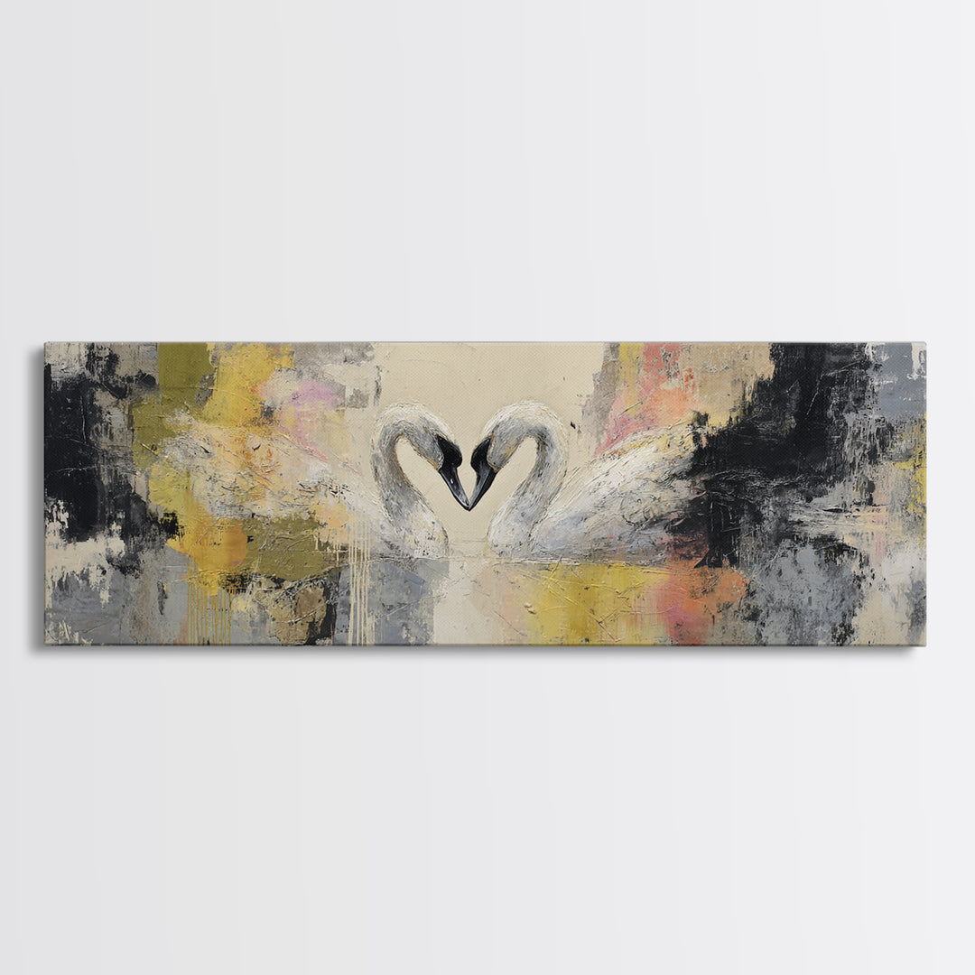 Two Swans Forming a Heart Shape Canvas Print, Line Art, Gallery Wall Set, Living Room Decor, Abstract Art, Line, LIN-3x1-8