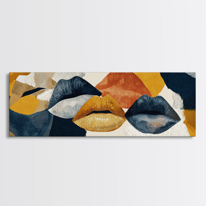 Abstract Lips and Hand Fashion Sketch Framed Canvas Print, Line Art, Gallery Wall Art, Living Room Decor, Fine Art, Line, LIN-3x1-82