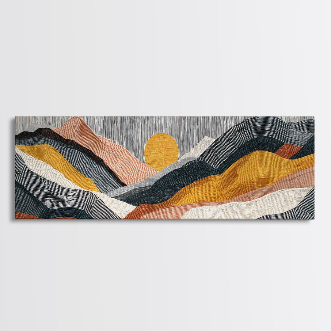 Black Line Mountains Canvas Print, Line Art, Neutral Decor, Living Room Decor, Oil Painting, Line, Wall Decor, Custom Portrait, LIN-3x1-98